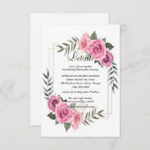 Elegante geometrische roze roos bruiloft details bedankkaart (Voorkant / Achterkant)