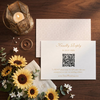 Elegante Geometrische Sierlijke QR Code Trouwen RSVP Kaartje