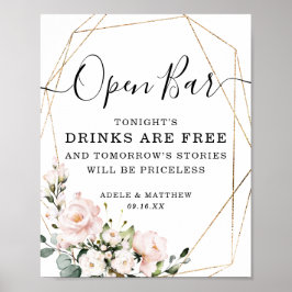Elegante geometrische vorm roze blos open bar bord poster