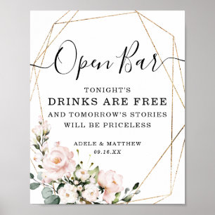 Elegante geometrische vorm roze blos open bar bord poster
