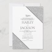 Elegante geometrische witte zilveren glans bruilof kaart (Voorkant)