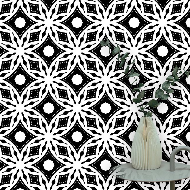 Elegante geometrische zwart-wit zwart-wit behang (Creator heeft geüpload)