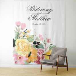Elegante Gepersonaliseerde Aquarel Bloemige Bruilo Wandkleed