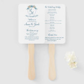 Elegante gepersonaliseerde blauwe hortensia bruilo handwaaier (Voorkant en achterkant)