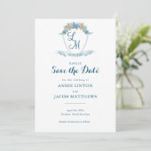 Elegante gepersonaliseerde blauwe hortensia bruilo save the date (Staand voorkant)