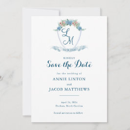 Elegante gepersonaliseerde blauwe hortensia bruilo save the date