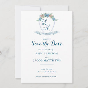 Elegante gepersonaliseerde blauwe hortensia bruilo save the date