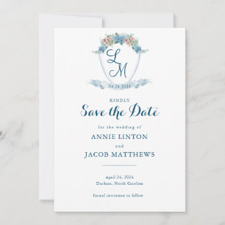 Elegante gepersonaliseerde blauwe hortensia bruilo save the date