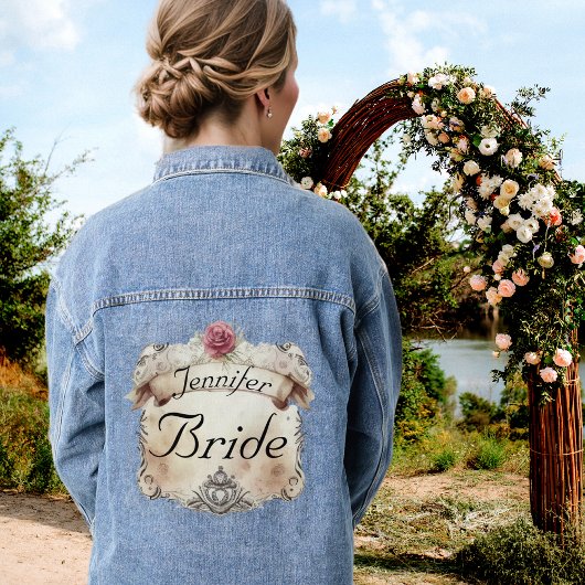 Elegante gepersonaliseerde bloem bruid denim jas denim jacket