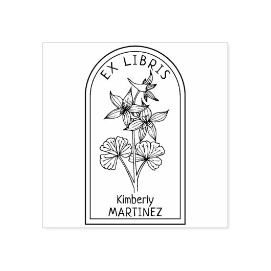 Elegante gepersonaliseerde bloem ex libris rubberstempel (Afrduk)