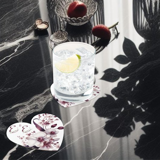 Elegante gepersonaliseerde bloemige huwelijks onde kartonnen onderzetters