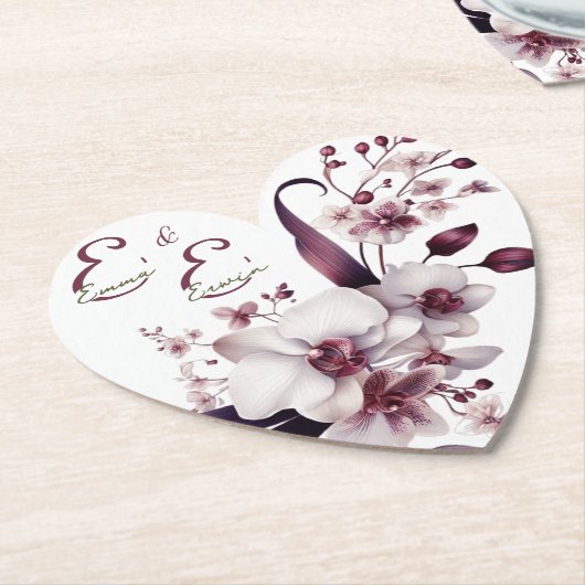 Elegante gepersonaliseerde bloemige huwelijkscoast kartonnen onderzetters (Gekanteld)