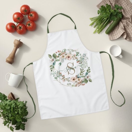 Elegante gepersonaliseerde bloemige monogram naam  schort