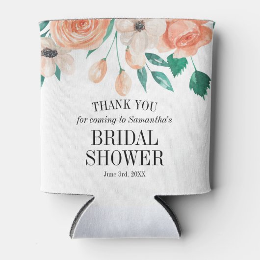 Elegante gepersonaliseerde bloemige perzik bruidsd blikjeskoeler (Voorkant)