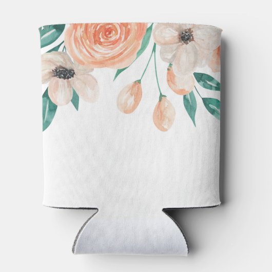 Elegante gepersonaliseerde bloemige perzik bruidsd blikjeskoeler (Achterkant)