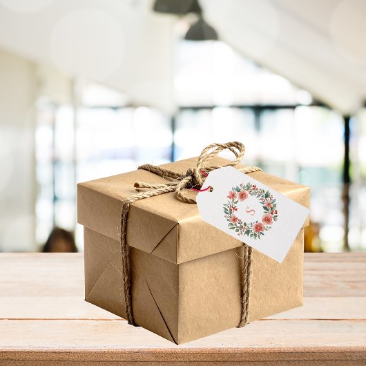 Elegante gepersonaliseerde bloemige waterverfmonog cadeaulabel