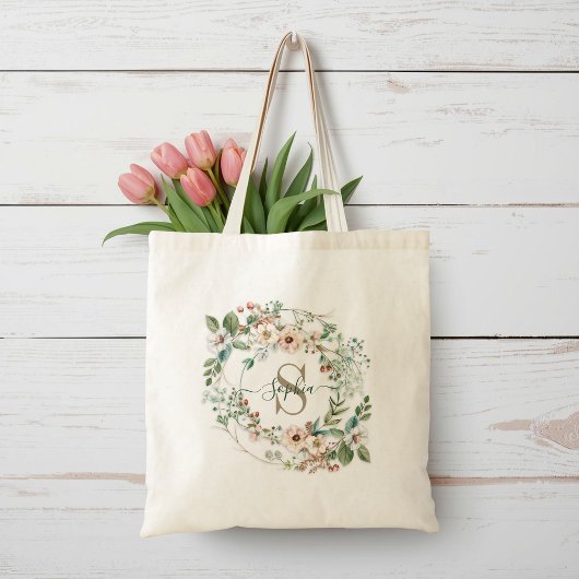 Elegante Gepersonaliseerde Bloemrijke Monogram Naa Tote Bag