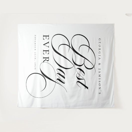 Elegante gepersonaliseerde bruiloft "beste dag ooi wandkleed (Voorkant (horizontaal))