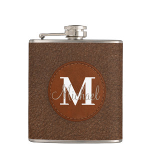 elegante gepersonaliseerde bruine leren bruidsjonk heupfles