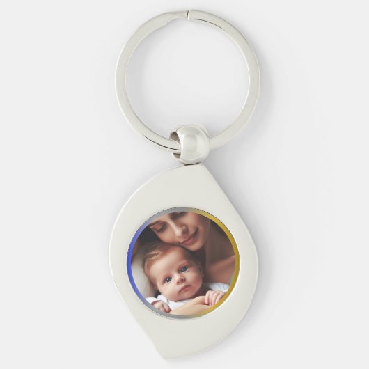 Elegante Gepersonaliseerde Foto Blauw Zilver & Gou Sleutelhanger (Voorkant)
