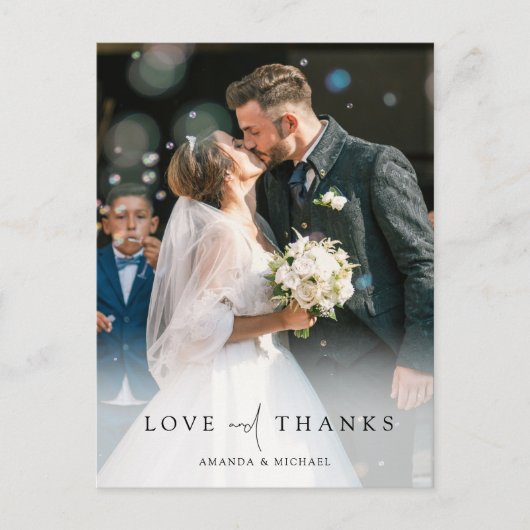 Elegante gepersonaliseerde foto bruiloft dank u briefkaart (Voorkant)