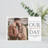 Elegante gepersonaliseerde foto bruiloft dank u ka bedankkaart (Staand voorkant)