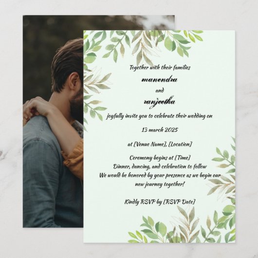 Elegante gepersonaliseerde foto bruiloft uitnodigi save the date (Voorkant / Achterkant)