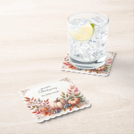 Elegante gepersonaliseerde, gelukkige Thanksgiving Kartonnen Onderzetters (Insitu)