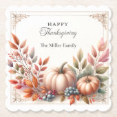 Elegante gepersonaliseerde, gelukkige Thanksgiving Kartonnen Onderzetters (Voorkant)