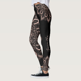 Elegante gepersonaliseerde Girly Black Roos Gold Leggings