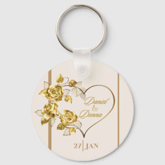 Elegante gepersonaliseerde Golden Wedding Sleutelh Sleutelhanger