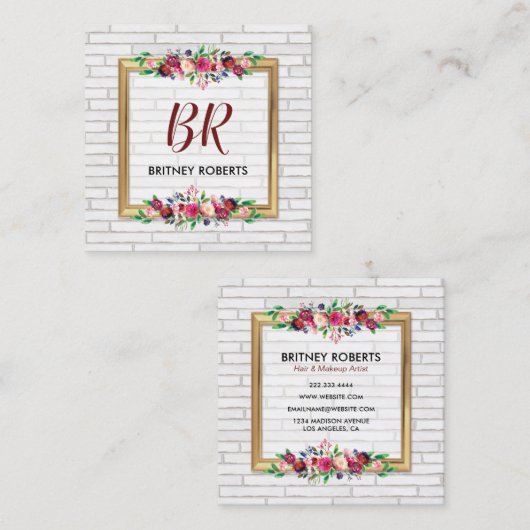 Elegante gepersonaliseerde  gouden herfstbloem vierkante visitekaartje (Voorkant / Achterkant)