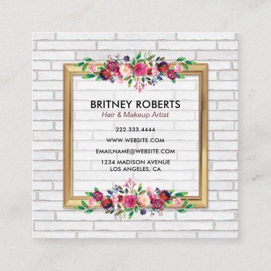 Elegante gepersonaliseerde gouden herfstbloem vierkante visitekaartje (Achterkant)