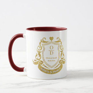 Elegante gepersonaliseerde gouden wapenschild trou mok