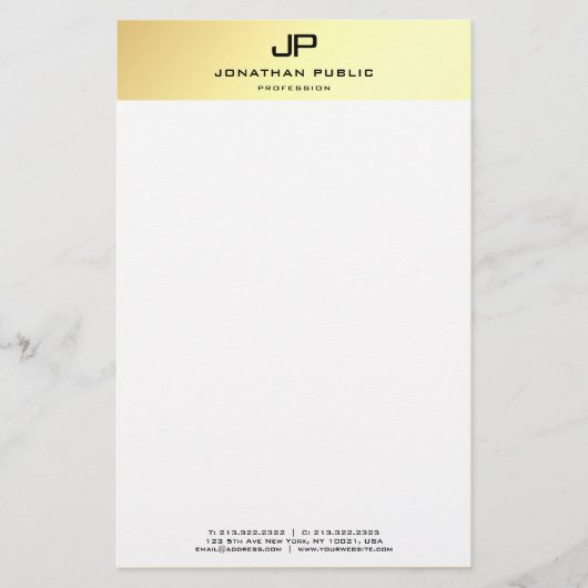 Elegante gepersonaliseerde gouden witte moderne Sj Briefpapier (Voorkant)