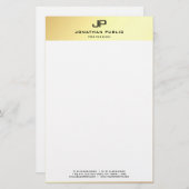 Elegante gepersonaliseerde gouden witte moderne Sj Briefpapier (Voorkant / Achterkant)