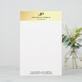 Elegante gepersonaliseerde gouden witte moderne Sj Briefpapier (Staand voorkant)