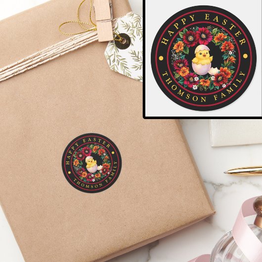 Elegante gepersonaliseerde Happy Easter Chick en B Ronde Sticker