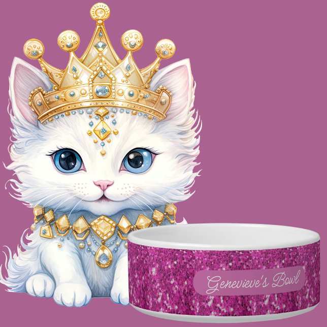 Elegante gepersonaliseerde hete roze glinsterende  voerbakje (Creator heeft geüpload)