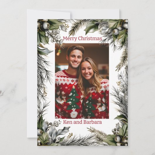 Elegante gepersonaliseerde kerst krans feestdagenkaart (Voorkant)