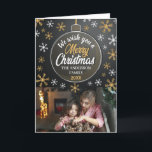 Elegante gepersonaliseerde Kerstmis Bauble Custom  Feestdagen Kaart<br><div class="desc">Elegante Kerstmis fotokaart met zwart en goud bauble en sneeuwvlok ontwerp.</div>