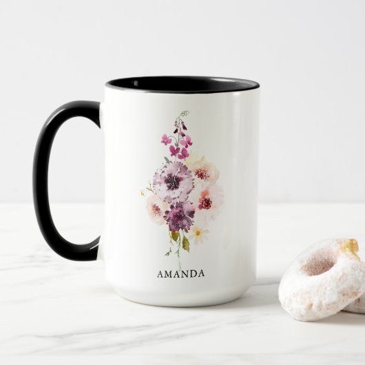 Elegante gepersonaliseerde koffie Mok – Waterverf (Met donut)