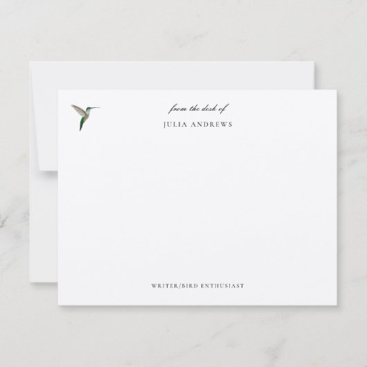 Elegante gepersonaliseerde kolibrie notitiekaartje (Voorkant)