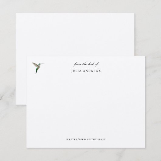 Elegante gepersonaliseerde kolibrie notitiekaartje (Voorkant / Achterkant)