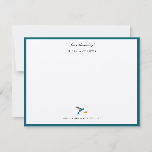 Elegante gepersonaliseerde kolibrie notitiekaartje (Voorkant)