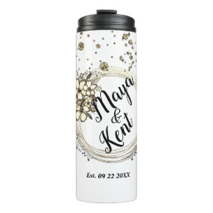 Elegante Gepersonaliseerde Krans Bloemen Glitter W Thermosbeker
