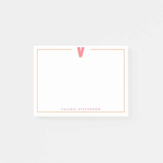Elegante gepersonaliseerde monogram 3D letter V in Post-it® Notes (Voorkant)