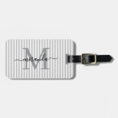 Elegante gepersonaliseerde monogram grijze streep bagagelabel (Voorkant horizontaal)