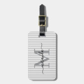 Elegante gepersonaliseerde monogram grijze streep bagagelabel (Voorkant verticaal)