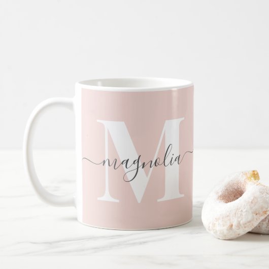 Elegante gepersonaliseerde monogram roze initialen koffiemok (Met donut)